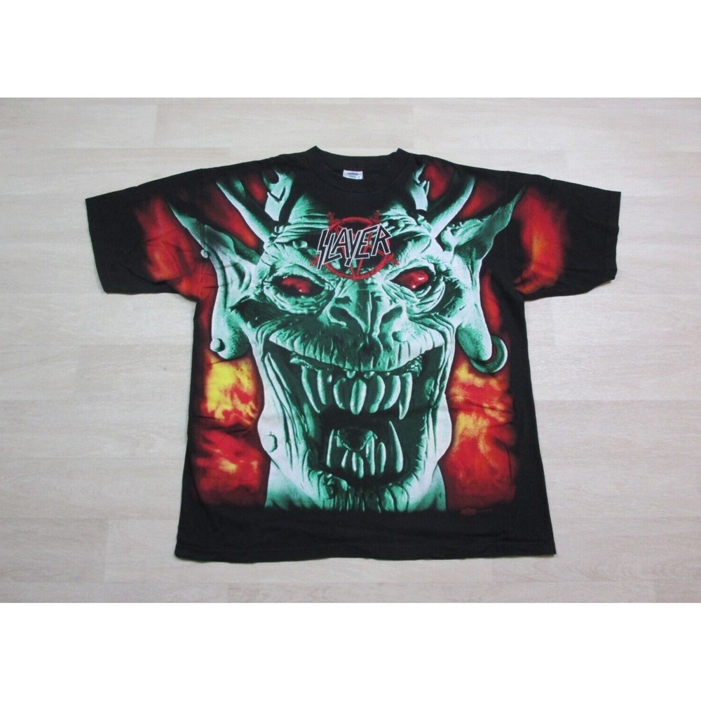 Vintage Slayer Band T-Shirt All Over Print Winterland 90's (XL) Root of All Evil